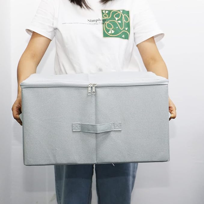 17.6"x 13.6"x 9.7",Dust-proof Closet Clothes Storage Boxes with Zip Lid, Breathable Fabric & Collapsible Design Organizer Bins for Clothing Toy Dolls Shoes Blankets, Light Gray, 2pcs-NeatNest