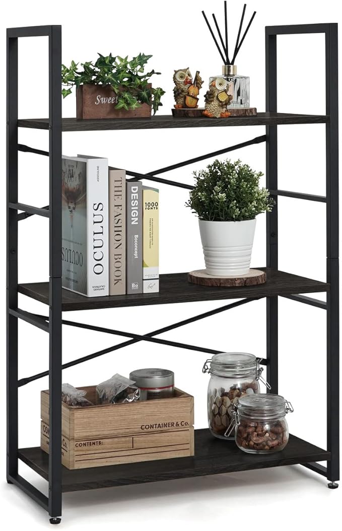CAPHAUS 3 Tier Small Bookshelf, 24 Inch Width Free Standing Shelf, Bookcase Shelf Storage Organizer, Industrial Book Shelves for Home Office, Living Room, Black Shelves & Metal Frame-NeatNest