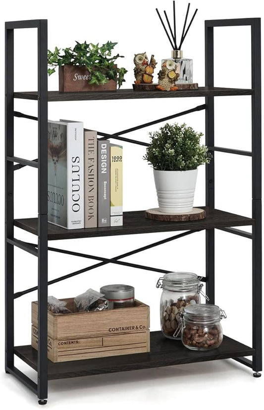 CAPHAUS 3 Tier Small Bookshelf, 24 Inch Width Free Standing Shelf, Bookcase Shelf Storage Organizer, Industrial Book Shelves for Home Office, Living Room, Black Shelves & Metal Frame-NeatNest