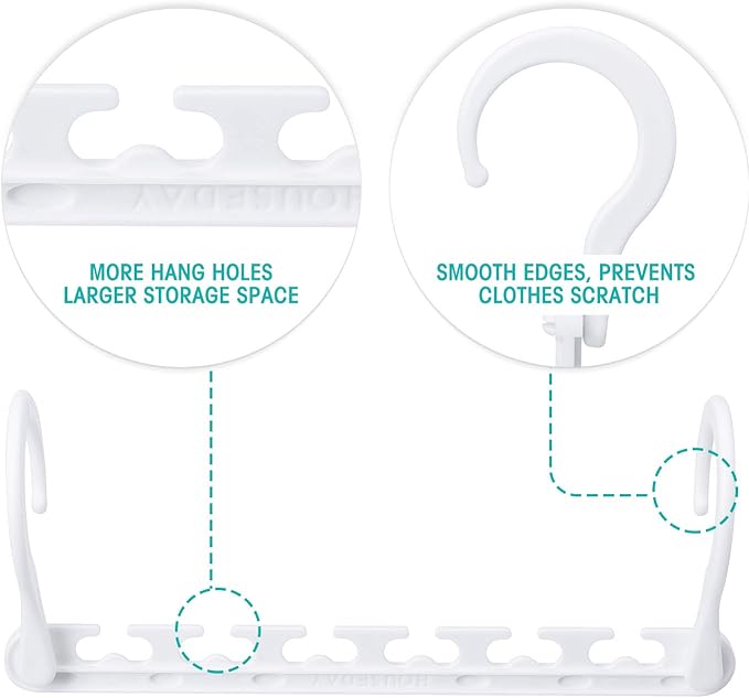 HOUSE DAY Sturdy Plastic Space Saving Hangers Cascading Hanger Organizer Pack of 12 Closet Space Saver Multifunctional Hangers for Heavy Clothes (White)-NeatNest