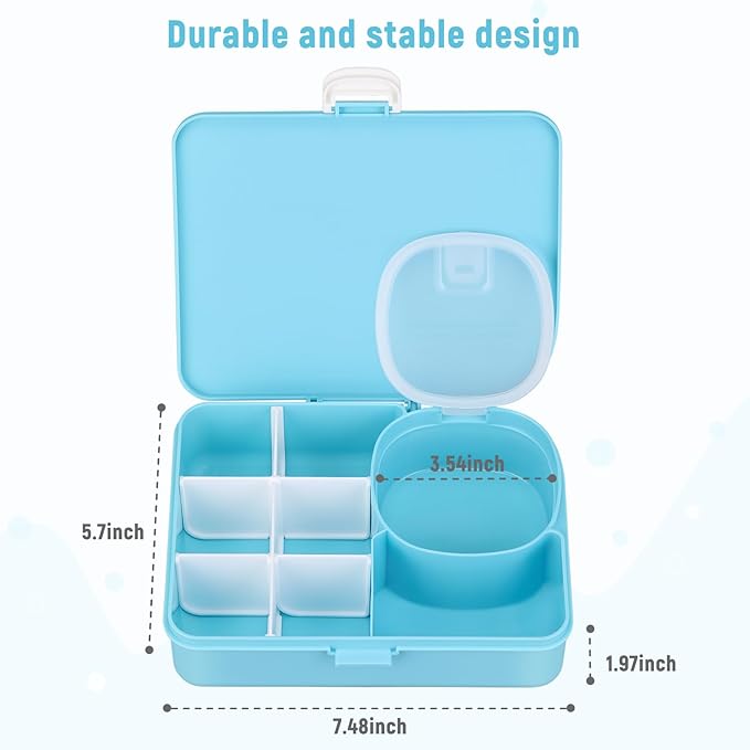 2 Pack Snackle Box Container for Kids,Adjustable Compartments,Reusable Snack Containers with Lids,Easy-Open Latch,Lunch Food Containers,Dishwasher Safe,Leak-Proof Silicone Ring(2 Pack- Blue)-NeatNest