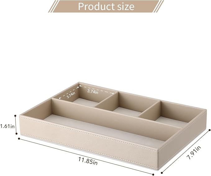 GORESE PU Leather Valet Tray, Stackable Jewelry Trays for Dresser, Drawer Nightstand Organizer Bedside Trays for Men Women, Entryway Desk Catchall Tray for Trinket, Key, Purse, Watch, Cologne, Beige-NeatNest