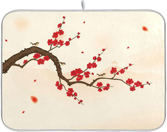 Absorbent Dish Dying Mat XL Oriental Style Painting Kitchen Counter Mat Protector,Reversible,Extra Large 24 x 18 Inches