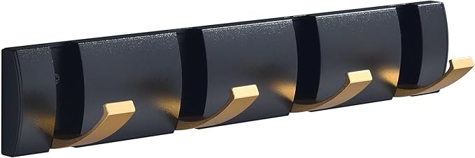 Coat Rack Wall Mounted with 4 Hooks, 12.5 Inch Black Gold Modern Heavy Duty Wall Coat Hooks, Folding Space Saving Towel Hanger for Hanging Coats, Hats, Scarves, Umbrella and Keys-NeatNest