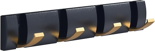 Coat Rack Wall Mounted with 4 Hooks, 12.5 Inch Black Gold Modern Heavy Duty Wall Coat Hooks, Folding Space Saving Towel Hanger for Hanging Coats, Hats, Scarves, Umbrella and Keys-NeatNest