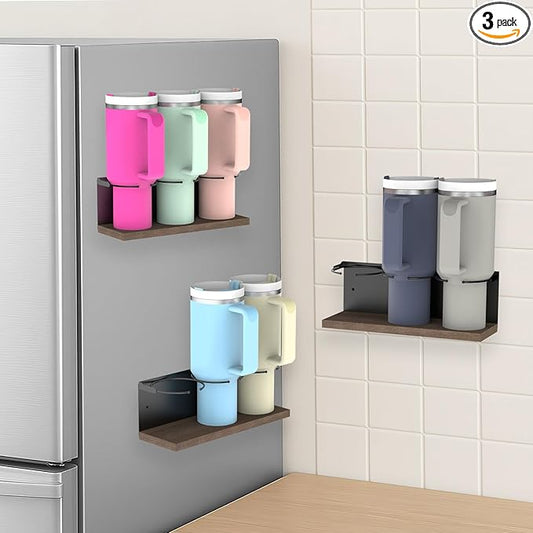 3 Pack Magnetic Stanley Cup Holder for Fridge Fit 20/30/40oz Magnet Tumbler Organizer for Refrigerator, Black Water Bottle Storage Rack Stanley Cup Accessories for Kitchen-NeatNest