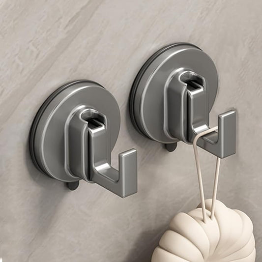 Aluminum Metal Heavy-Duty Suction Cup Bathroom Towel Hook Door Mounted Clothes Hook Wardrobe Sticky Hook no Drilling no Damage to The Wood Board Removable (Grey 2 Pack)