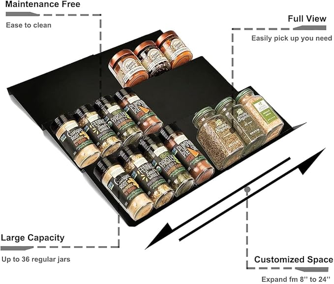 Artibear Expandable Spice Rack Drawer Organizer for Kitchen Cabinets, Set of 6, ABS-NeatNest