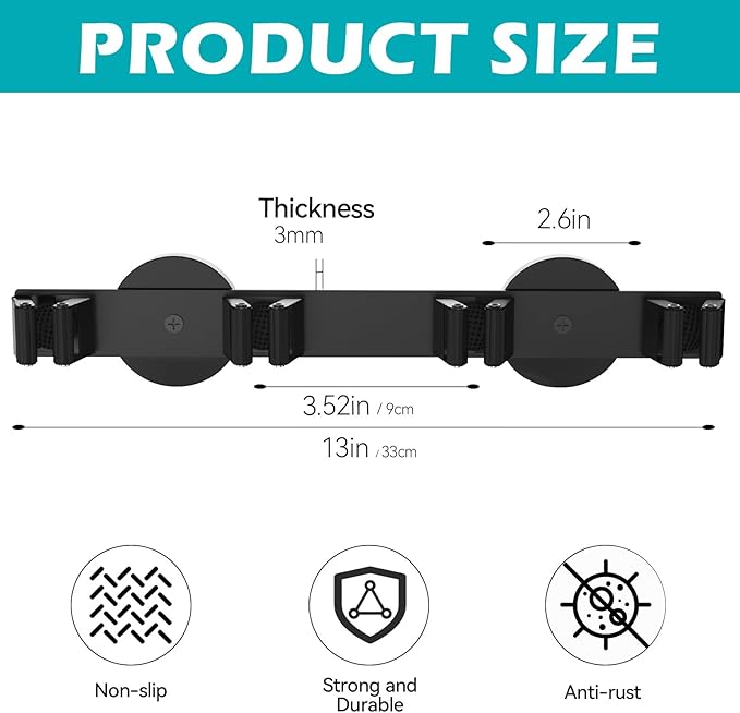 Magnetic Mop Broom Holder, Strong Non Slip Magnetic Broom Mop Hanger, Heavy Duty Magnetic Hooks For Hanging Shovel Rake Tools, Wall Mounted Utility Storage Magnet Rack (4 Rack)