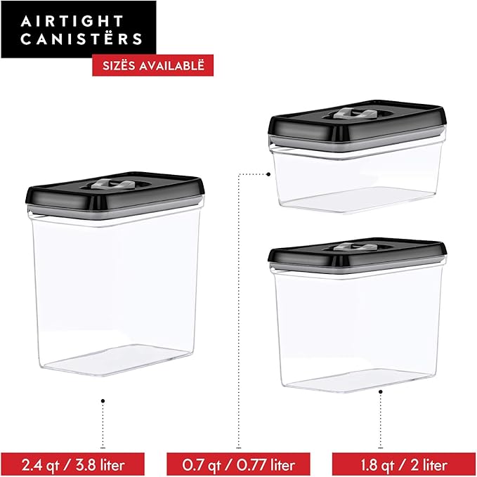 DWËLLZA KITCHEN Large Airtight Food Storage Containers - Clear Plastic Bulk Food Pantry & Kitchen Storage Containers for Flour, Sugar and Baking Supplies 4 Pcs. BPA-Free, Keeps Fresh & Dry (Black)-NeatNest