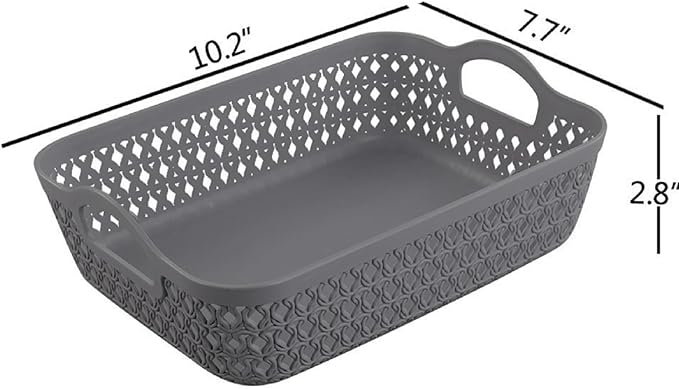 Kekow Small Plastic Storage Basket Tray with Handle, 6-Pack, Gray-NeatNest