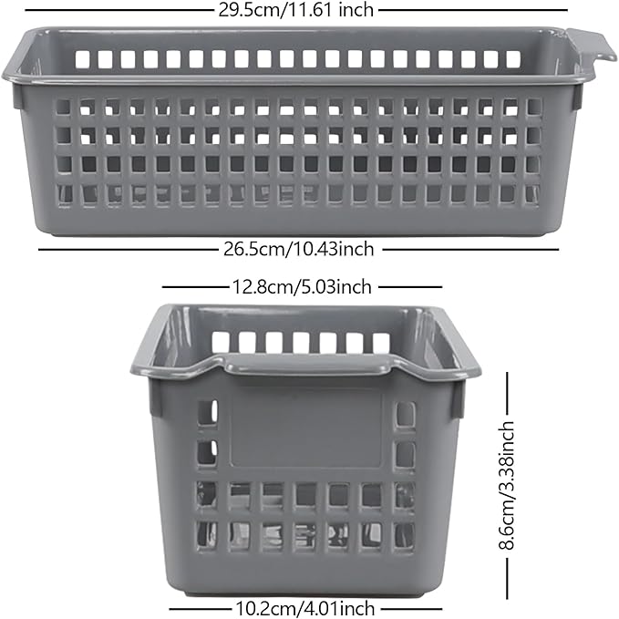 6 Packs Slim Plastic Storage Trays Baskets,Pencil Organizer 11.61" x 5.03", Grey-NeatNest