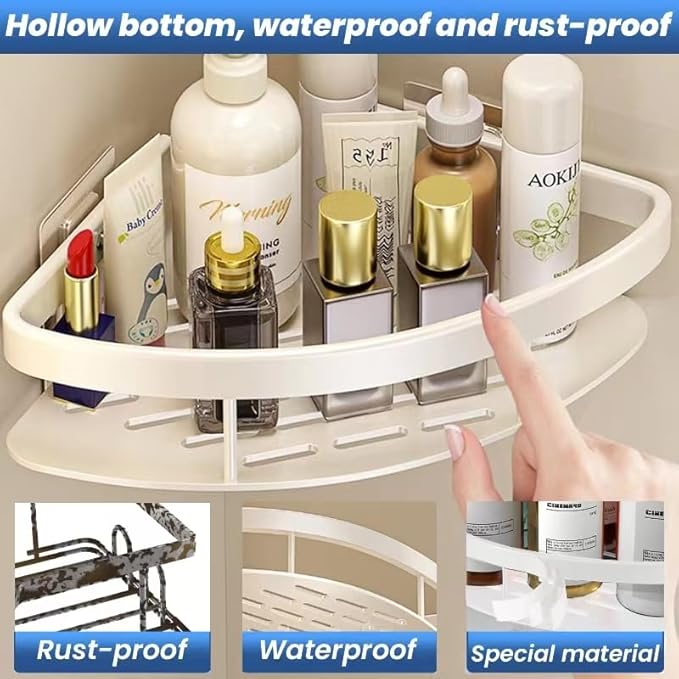 lanlord Wall Mounted Shower Organizer Corner Shower Caddy,2 Tier No Drilling Adhesive Shower Corner Shelf,Bathroom Shower Shelves Corner, with Hooks,Corner Shower Caddy Suction Cup,White （2LWAT