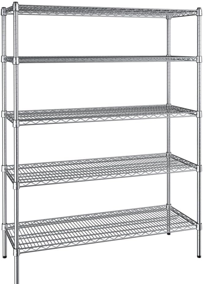 18" x 48" NSF Chrome 5-Shelf Kit with 72" Posts, Commercial Storage Rack Unit, Heavy Duty Storage Shelving, Wire Shelving Kit, Adjustable Rack Strong Steel, Multipurpose Wire Shelf