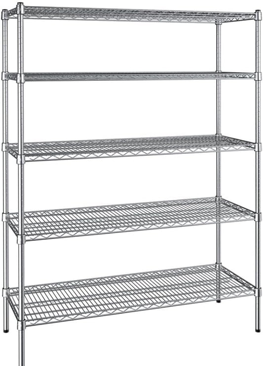 18" x 48" NSF Chrome 5-Shelf Kit with 72" Posts, Commercial Storage Rack Unit, Heavy Duty Storage Shelving, Wire Shelving Kit, Adjustable Rack Strong Steel, Multipurpose Wire Shelf