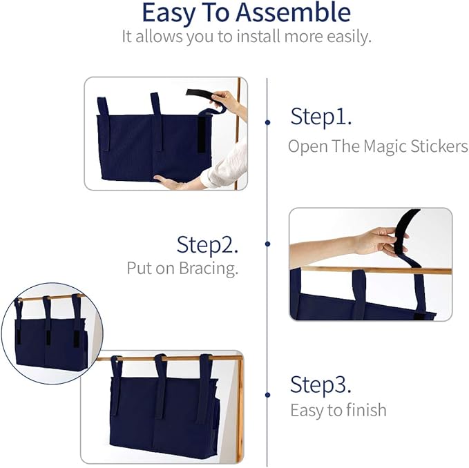 Bseash Bunk Bed Organizer, Bedside Caddy Hanging Bed Organizer Storage Bag 8 Pockets, for College Dorm Rooms Bed, Hospital Bed, Baby Bed Rails, 600D Oxford Cloth (Navy Blue)-NeatNest