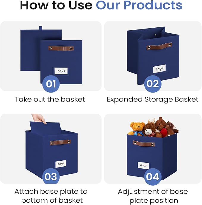6-Pack Collapsible Fabric Storage Cubes with Handles & Label Holders, Closet Cube Home Organizer Bins (Navy Blue, 10.5*10.5*11 inch)