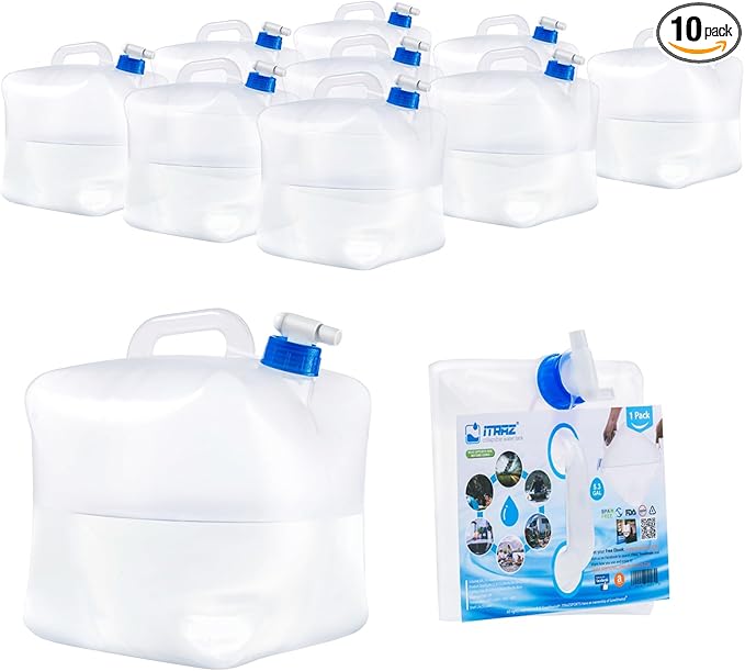 Collapsible Water Jug, 10 Packs 5.3 Gallon BPA Free Camping Water Container with Spigot, Portable Water Storage Carrier for Emergency Survival Hiking Backpacking Outdoors - Food Grade LDPE-NeatNest