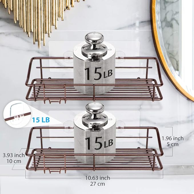 Nieifi Shower Caddy Shelf with Hooks Storage Rack Organizer Adhesive Stainless Steel without Drilling for Bathroom, Lavatory, Washroom, Restroom, Shower, Toilet, Kitchen (Brown, 3 Pack)-NeatNest