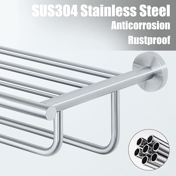 Alise Towel Hanger Towel Shelf with Double Towel Bars,SUS 304 Stainless Steel Wall Mount Towel Holder,Brushed Nickel,16 Inch