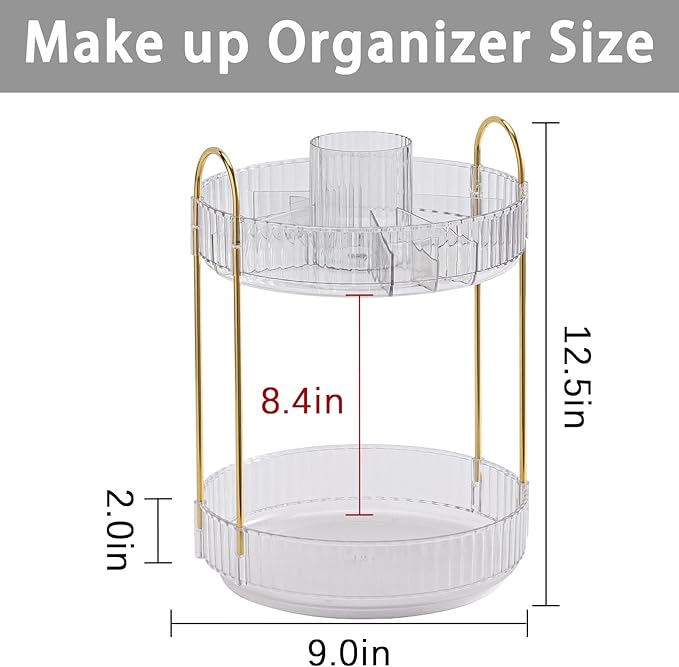 Rotating Makeup Organizer for Vanity, High-Capacity Skincare Clear Make Up Storage Perfume Organizers Cosmetic Dresser Organizer Countertop 360 Spinning (Clear, New-2 Tier)-NeatNest