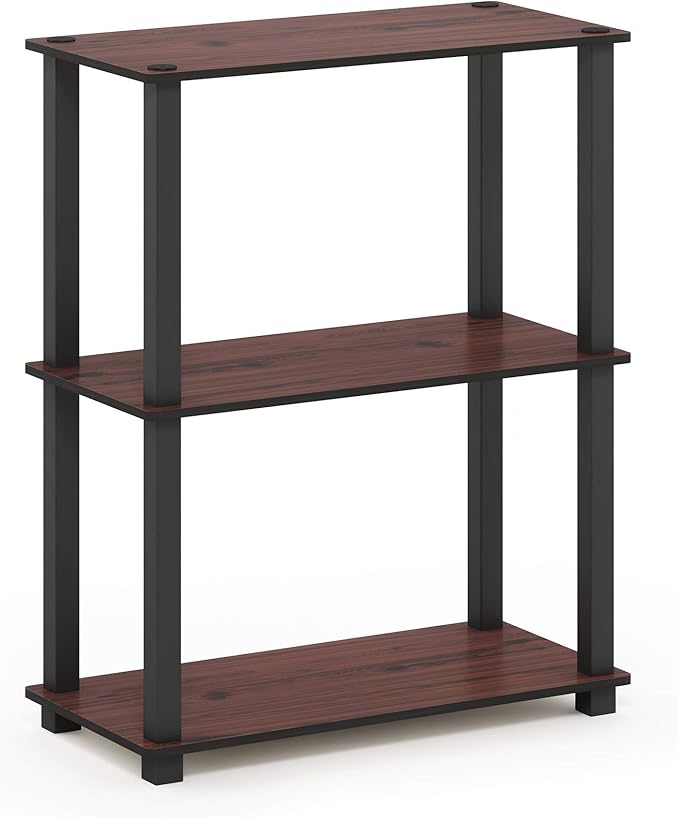 Furinno Turn-S-Tube 3-Tier Compact Multipurpose Shelf Display Rack with Square Tube, Dark Cherry/Black-NeatNest