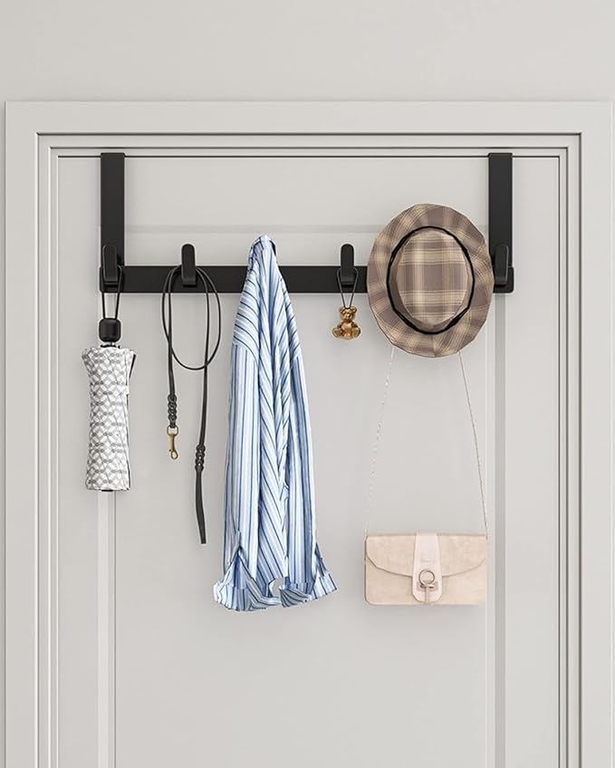 Over The Door Hooks Hanger with Extended Arms, Fit 1 3/8" Door, L7U - Bathroom Accessories and Towel Rack Organizer Holder - Matte Black, 1 Pack