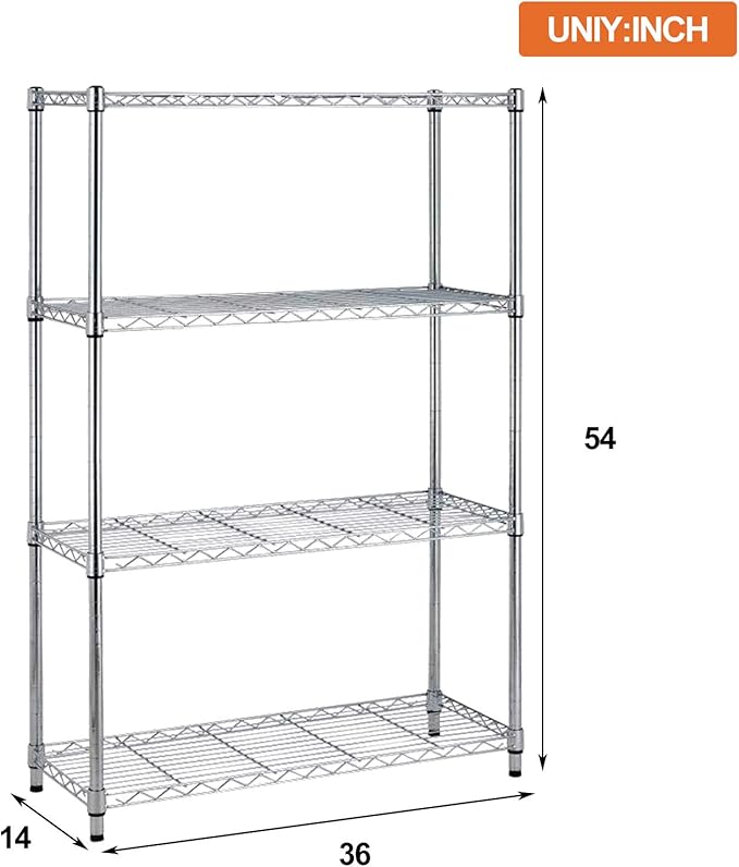 Storage Shelves 4 Tier Wire Shelving Unit Heavy Duty Metal With Wheels 36"Lx14"Wx54"H Adjustable Layer Rack Utility Garage Kitchen Pantry, 1000 Lbs, Chrome