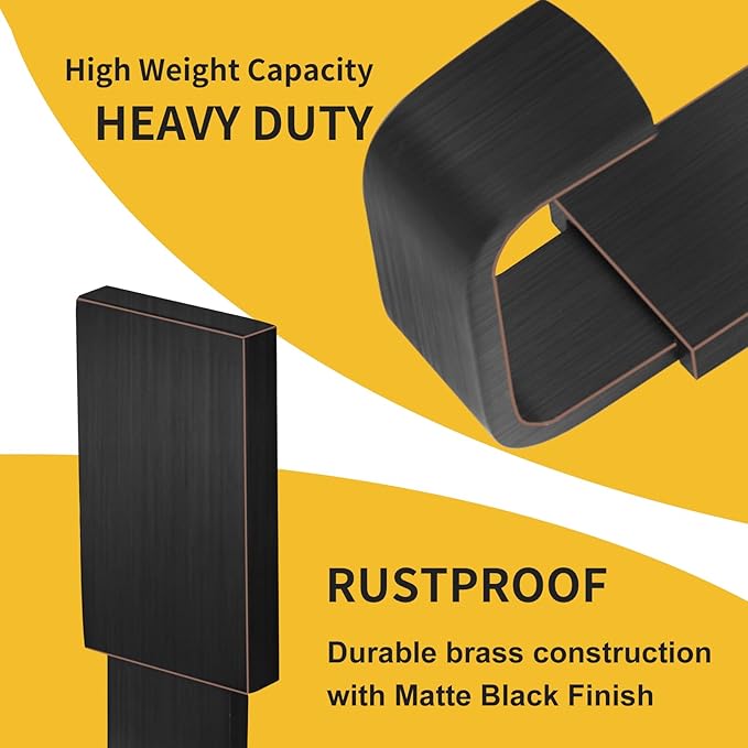 BESy Brass Clothes Hook Single Towel Hook for Bathroom Kitchen Garage Square Style Robe Hooks Coat and Hat Hook, Self Adhesive with Glue or Wall Mounted with Screws, Oil Rubbed Bronze-NeatNest