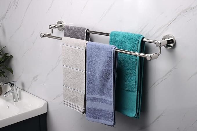 TocTen Double Bath Towel Bar - Thicken SUS304 Stainless Steel Towel Rack for Bathroom, Bathroom Accessories Double Towel Rod Heavy Duty Wall Mounted Towel Holder (Chrome, 30IN)