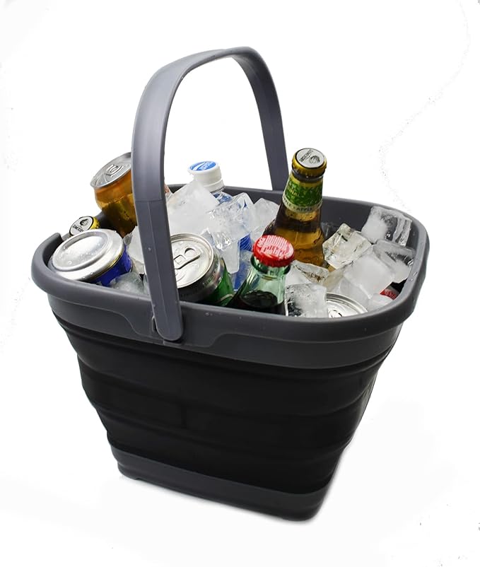 SAMMART 10L (2.6 Gallon) Collapsible Rectangular Handy Bucket (Grey/Black, 1)-NeatNest
