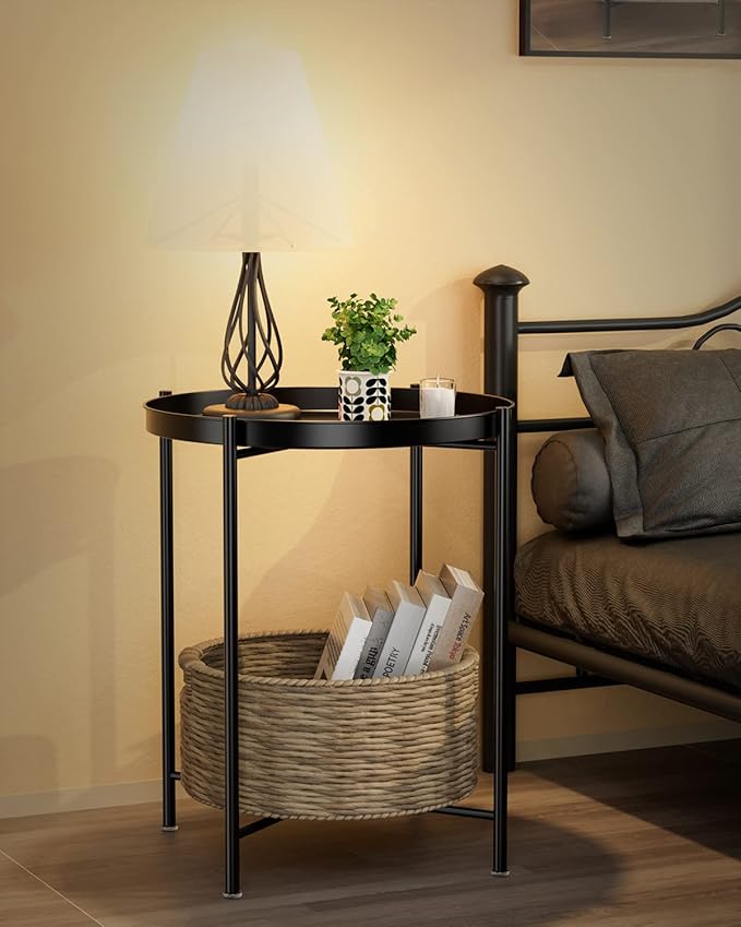 EKNITEY Small Side End Table - Metal Side Table Waterproof Small Sofa Coffee Side Tables Bedroom Indoor Outdoor with Removable Tray for Living Room Bedroom Balcony and Office-NeatNest
