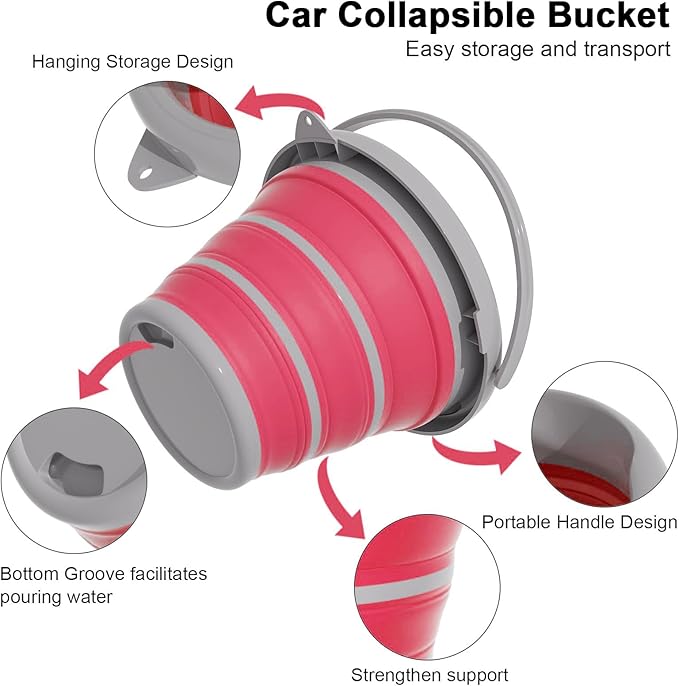 Collapsible Wash Bucket with Microfiber Mitt, 10L (2.6 Gallon) Portable Collapsiblle Bucket with Handle for Car Wash Household Cleaning, Multiuse Collapsibles Water Bucket and Car wash mitt - Pink-NeatNest