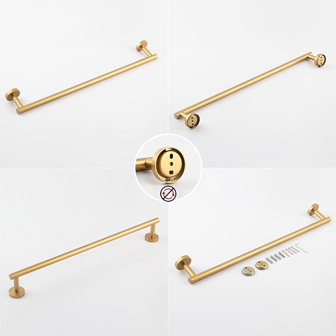 GERZWY 24-Inch Bathroom Towel Bar Gold Stainless Steel Modern Round Style Bath Hand Towel Rack Wall Mount AG1101C60-BE