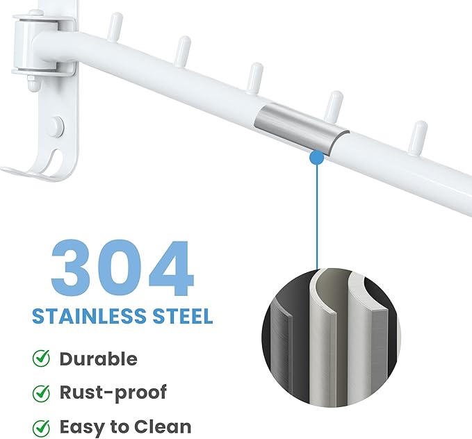 Clothing Racks for Hanging Clothes, Garment Racks Wall Mounted Clothes Bar-Hanger Holder Hooks Heavy Duty Folding Drying Rack Space Saving Clothing Hanging System Closet Storage Organizer-NeatNest