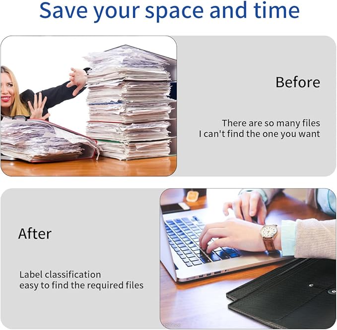 Expandable File Folders, Expanding Receipt Organizer, Accordion Folder File Folders, Important Document Organizer, Accordion Folder for Office/School/Home (Black Cover)