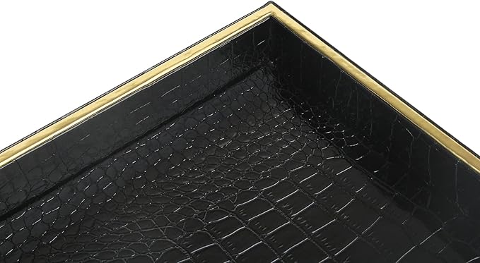 HofferRuffer Faux Leather Vanity Tray, Elegant Desktop Storage Organizer, Decorative Catchall Perfume Tray, Bathroom Valet or Nightstand Dresser Organizer (Black Croco)-NeatNest