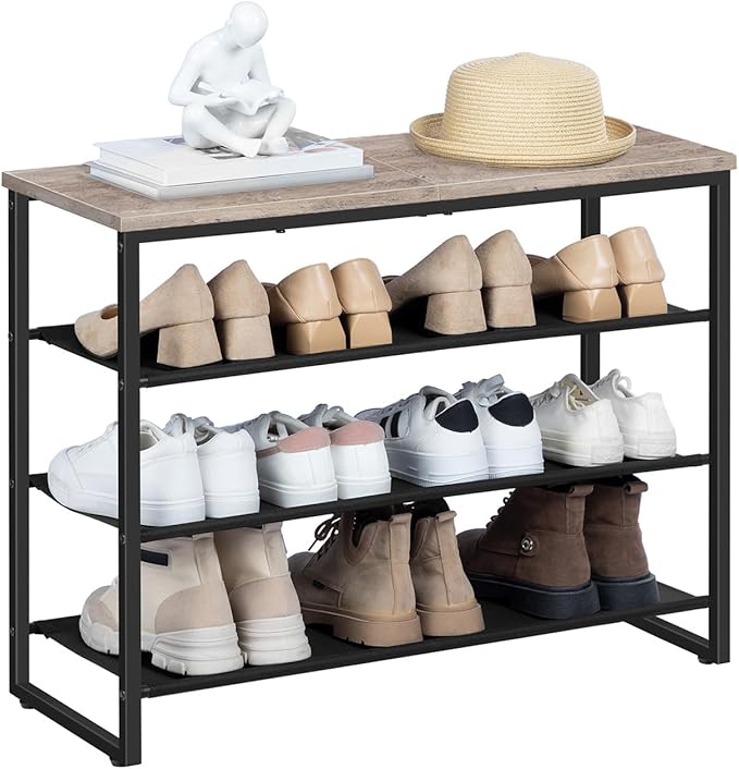 HOOBRO Shoe Rack, 4 Tier Shoe Storage Organizer with 3 Oxford Fabric Shelves and Top Panel, Holds 12-16 Pairs of Shoes for Entryway and Closet, Industrial, Greige BG47XJ01G1-NeatNest