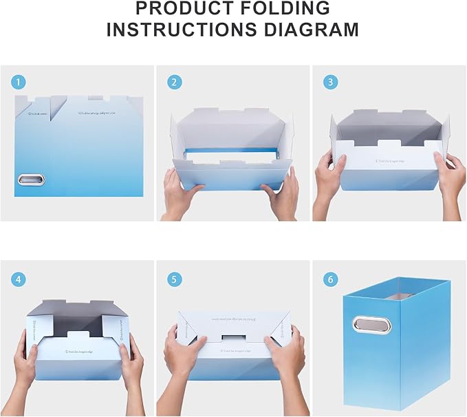 Oterri File Organizer, 2 Packs Small Storage Box, Cardboard File Folder Organizer, Collapsible File Box for Hanging File Folders Letter Size, Portable Filing Organizer (Gradient Light Blue)