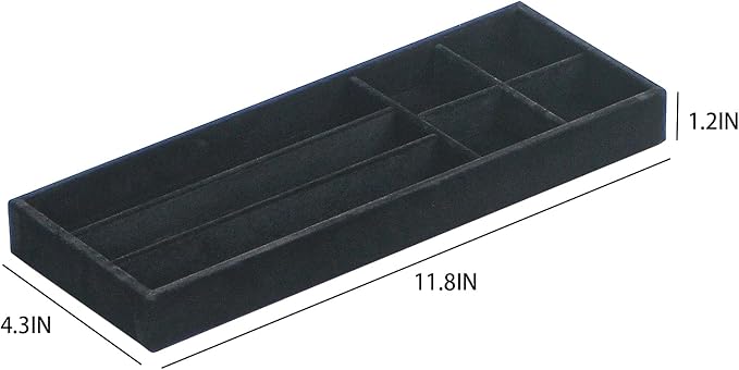 2Pcs Desk Drawer Storage Tray, Nightstand Organizer Tray, Necklace Bracelet Ring Earring Jewelry Display Tray, Grid Table Organizer Holder Tray for Sunglass, Phone, Watch, Perfume (7 grid)/Black-NeatNest