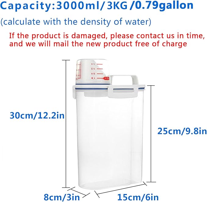 2 Pcs 5.5 LB Rice Storage Container, Airtight Cereal Flour Dispenser with Pouring Spout & Measuring Cup, Kitchen Plastic Clear Dry Food Storage Bin for Grain Oatmeal Snacks Pet Dog Food