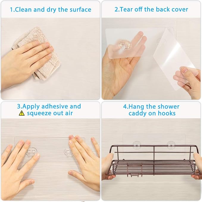 Nieifi Shower Caddy Shelf with Hooks Storage Rack Organizer Adhesive Stainless Steel without Drilling for Bathroom, Lavatory, Washroom, Restroom, Shower, Toilet, Kitchen (Brown, 3 Pack)-NeatNest