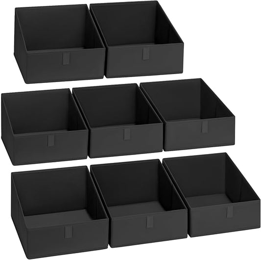DIMJ Closet Storage Bins 8 Pack - Fabric Trapezoid Closet Organizer Bin, Foldable Storage Baskets for Shelves, Closet Shelf Organizer, Clothing Storage Box for Toys, Books, Towel, Clothes, Black-NeatNest