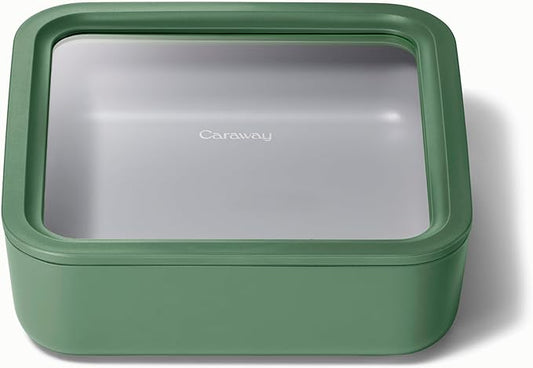 Caraway Glass Food Storage, 10 Cup Glass Container,Ceramic Coated Food Container,Easy to Store, Non Toxic, Non Stick Lunch Box Container with Glass Lids. Dishwasher, Oven,Square Shape,Sage-NeatNest