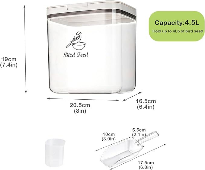 Airtight Bird Seed Storage Container with Flip Lid,4Lbs Bird Seed Container with Scoop,Wild Bird Seed Storage Bin,Bird food container-NeatNest
