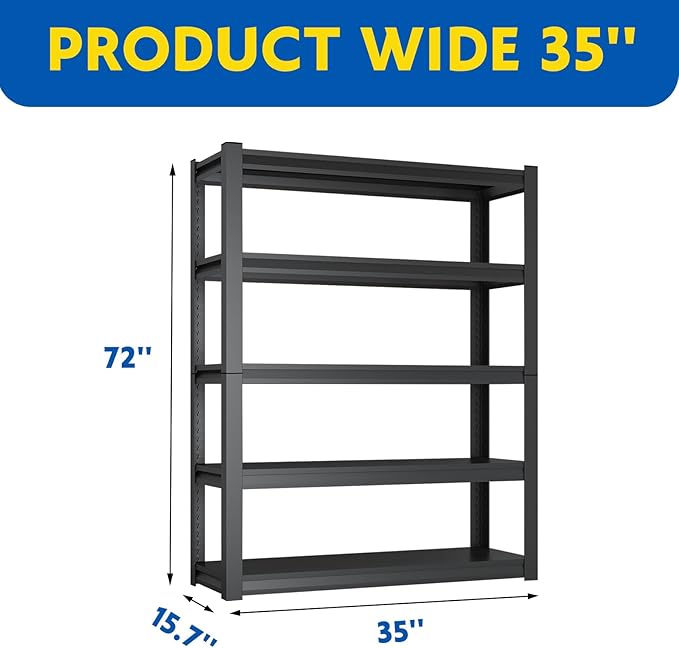 72''H Garage Shelving Heavy Duty, 2500LBS Storage Shelves, 5-Tier Adjustable Metal Shelve Storage Shelf Rack, Industrial Shelving Unit for Garage, Warehouse, Basement (35" W x 15.7" D x 72" H)-NeatNest
