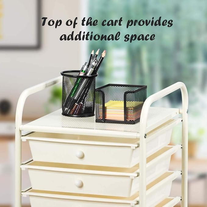 Giantex 10 Drawer Rolling Storage Cart Scrapbook Paper Office School Organizer (Beige+Yellow+Grey)