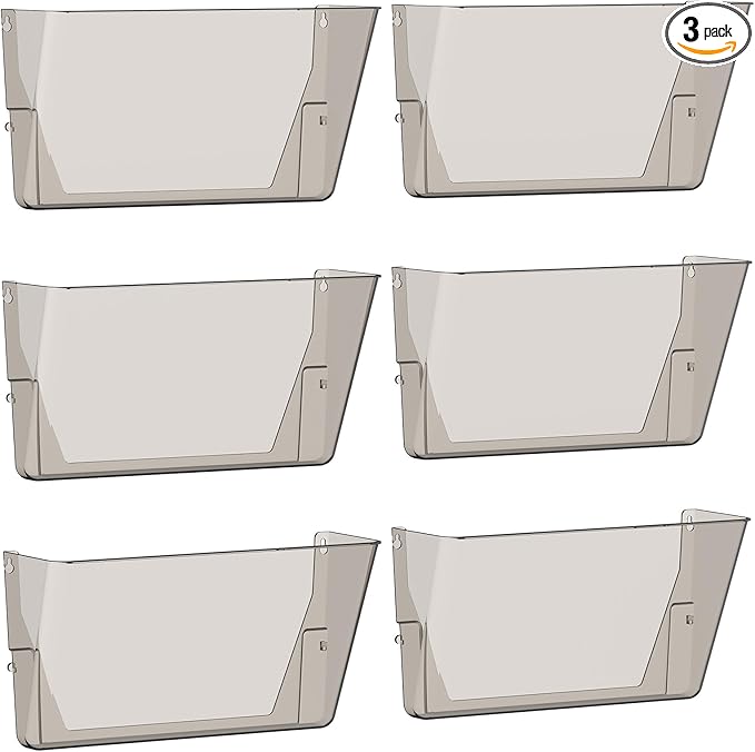 Clear Acrylic Single Pocket, Plastic Hanging Wall Mount File Holder for Office Home (Gray, pack6)-NeatNest