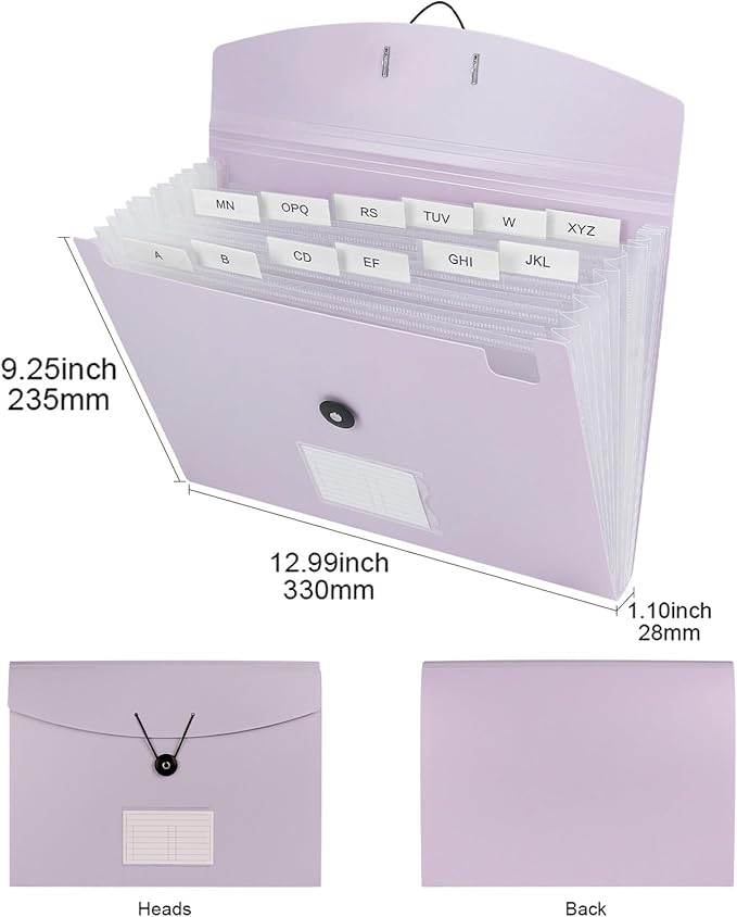 Accordion File Organizer, 13 Pocket Expanding File Folder Organizer for Letter Size/A4 Documents, Expandable Portable Monthly Bill/Receipt Organizer for Home/Office/School (Makaron Purple)