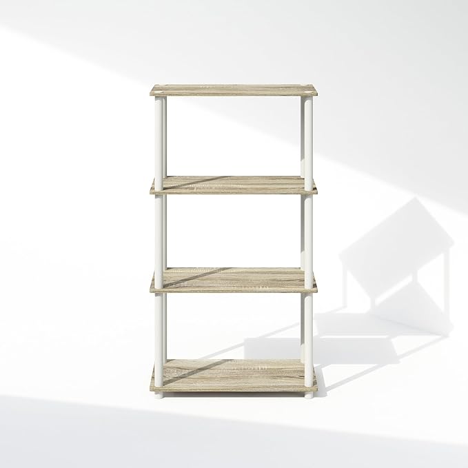 Furinno Turn-N-Tube 4-Tier Multipurpose Bookshelf, Bookcase, Sonoma Oak/White